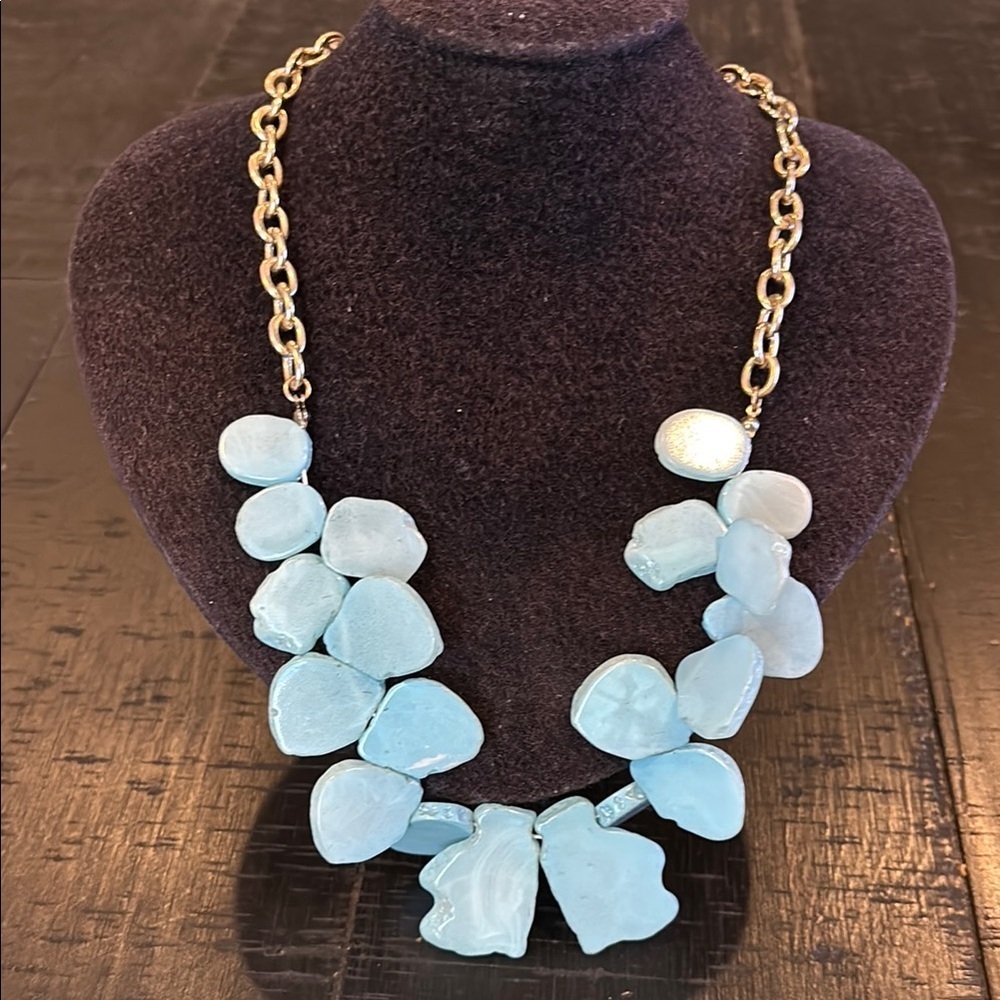 Sugarfix by Baublebar Sky Blue Petal Bib Necklace Gold Tone Chainβ